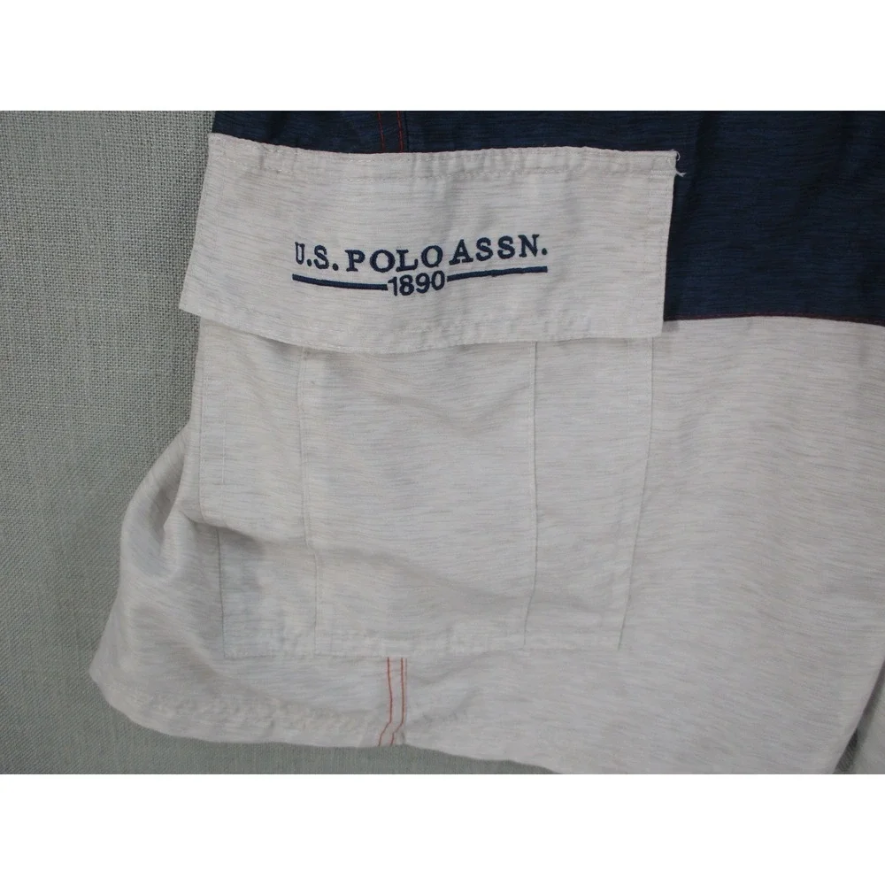 US Polo Assn Mens XXL Board Shorts Red Blue‎ White Colorblock Cargo Swim Trunks